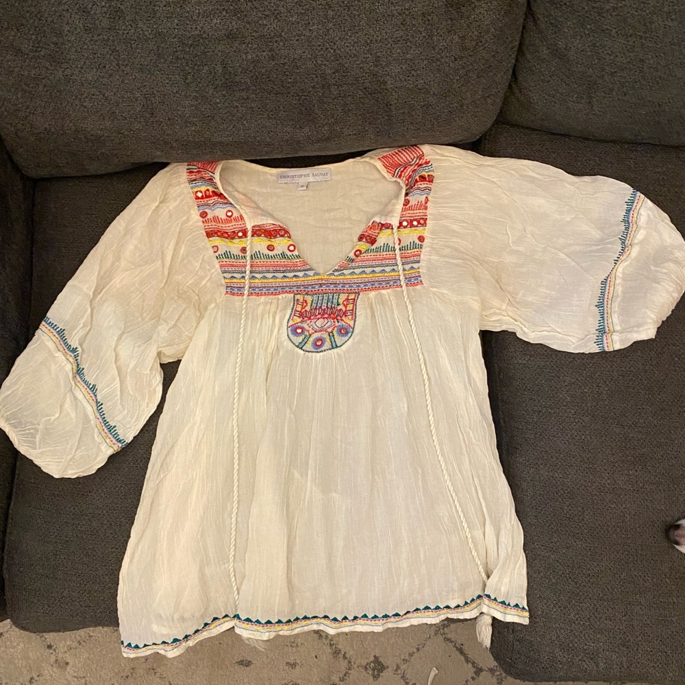 Christophe Sauvat peasant top with beading and embroidery details